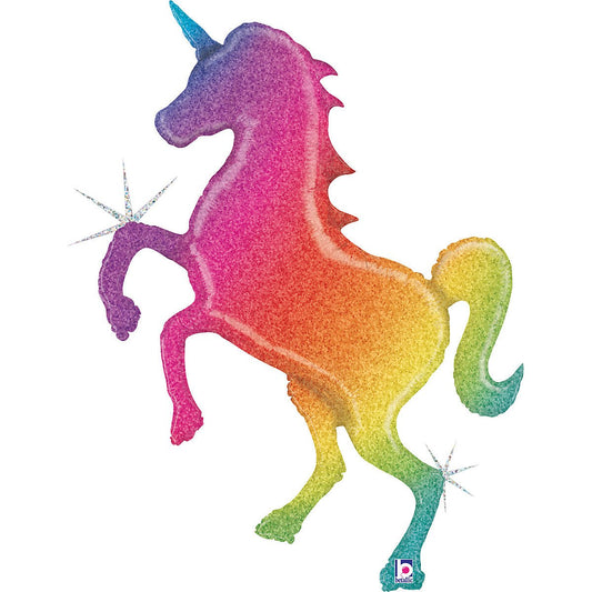 XXL Folienballon "Glitter Einhorn Regenbogen" 137cm - Party im Karton