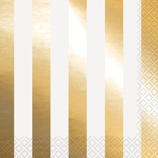 16 Servietten " Streifen Gold" 33cm - Party im Karton