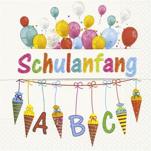 20 Servietten "Zuckertüten und Ballons" 33cm - Party im Karton