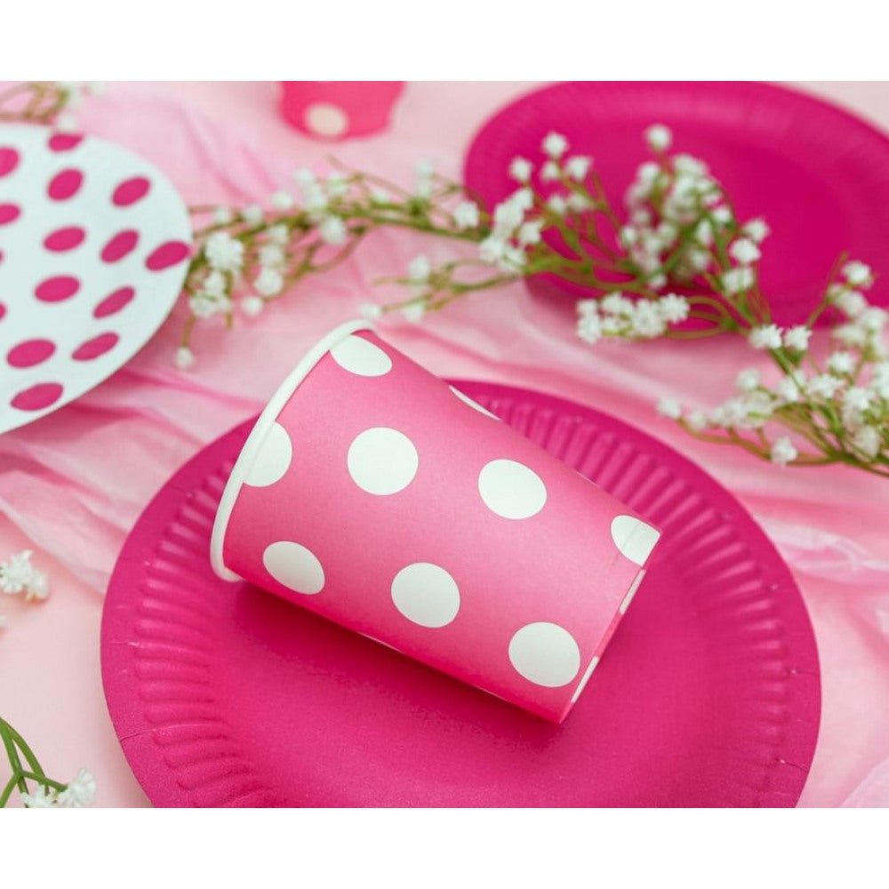 6 Pappbecher "Pink dots" - 270ml - Party im Karton
