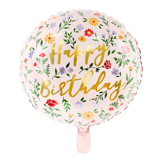 Folienballon "Happy Birthday - Blumen" 35cm - Party im Karton