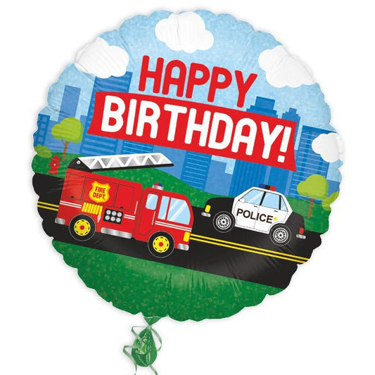 Folienballon "Happy Birthday Feuerwehr und Polizei" 46cm - Party im Karton