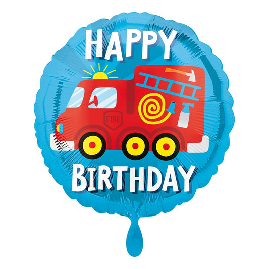 Folienballon "Happy Birthday Feuerwehrauto" 43cm - Party im Karton