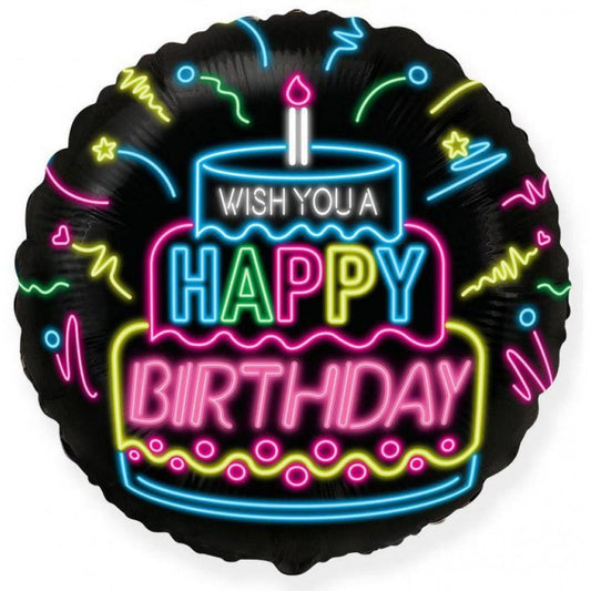 Folienballon "Happy Birthday - Neon Schwarzlichtparty" 48cm - Party im Karton