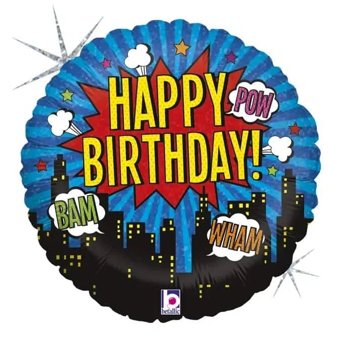 Folienballon "Happy Birthday Superhero" 46cm - Party im Karton