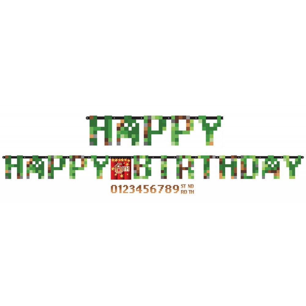 Happy Birthday Girlande "Minecraft TNT" - mit Zahlenstickern - 3,2m - Party im Karton