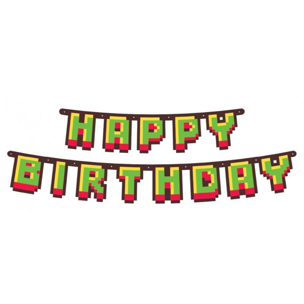Happy Birthday Girlande "Pixelparty" - 160cm - Party im Karton