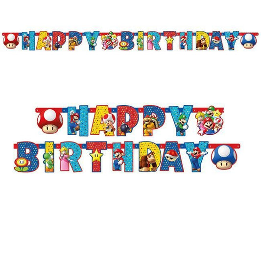 Happy Birthday Girlande "Super Mario" - 1,9m - Party im Karton