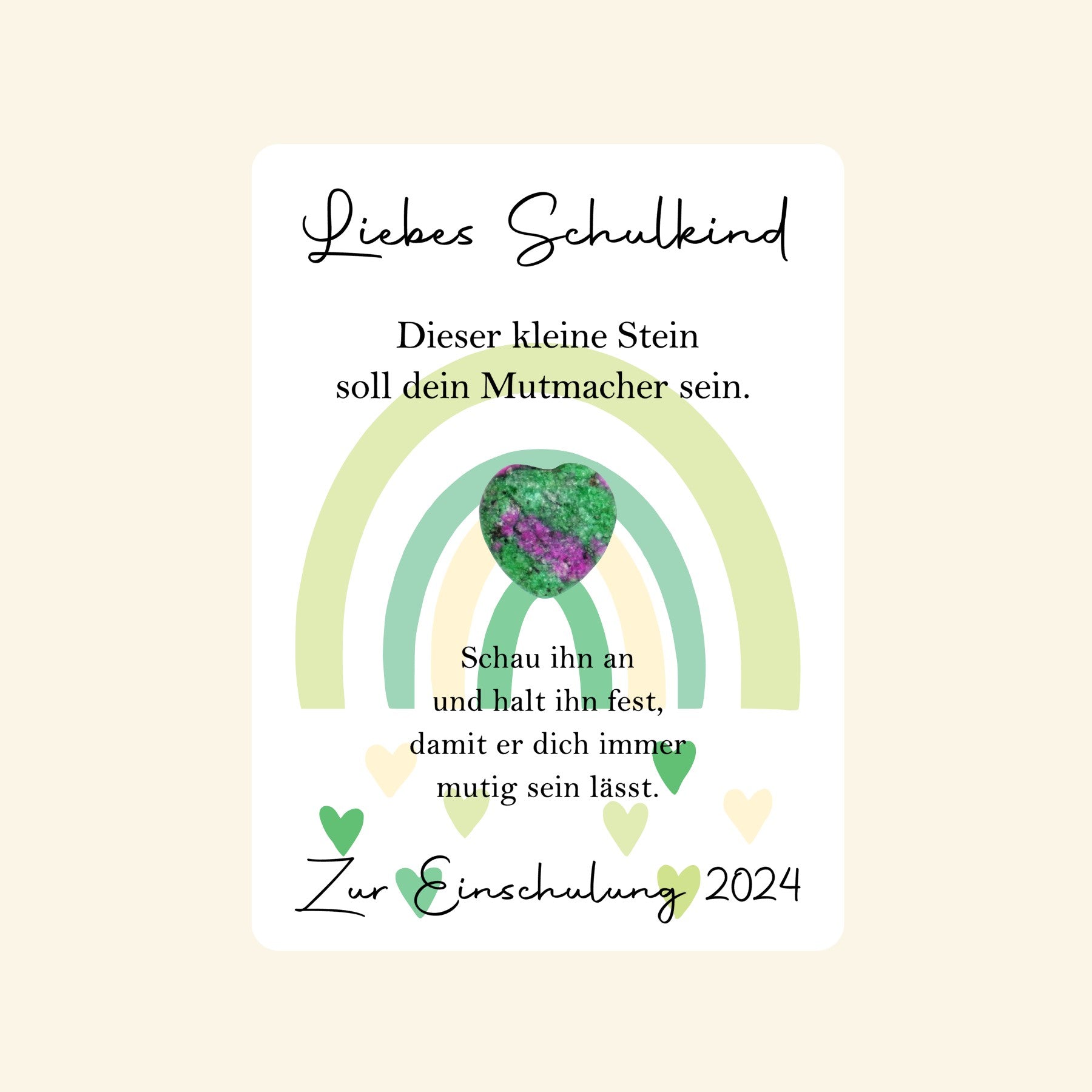 Mutsteinkarte Grün - Geschenk zur Einschulung - Party im Karton