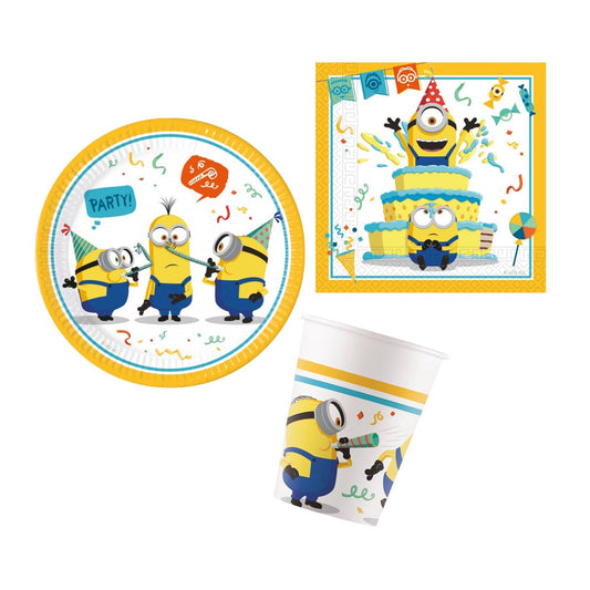 Partygeschirr "Minions" - 36 Teile - Party im Karton