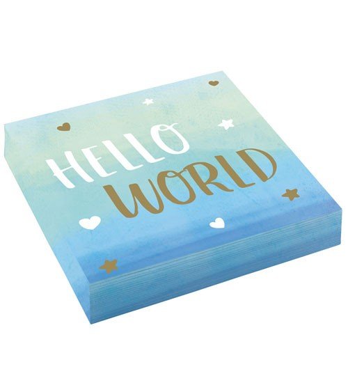 Servietten "Hello World" - Blau 33cm - 16 Stück - Party im Karton