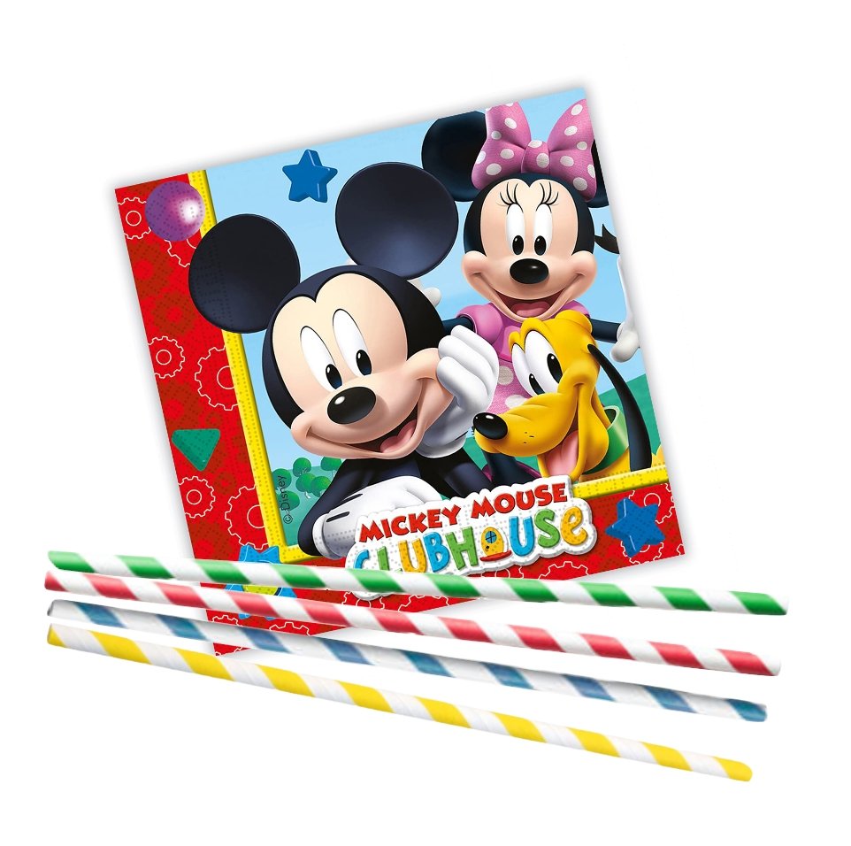 Servietten und Strohhalme "Mickey Mouse" 20 oder 40 Teile - Party im Karton