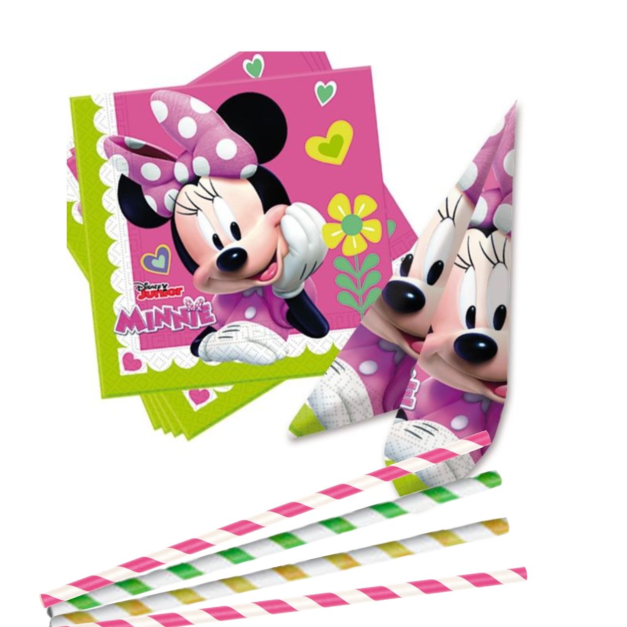 Servietten und Strohhalme "Minnie Mouse" 20 oder 40 Teile - Party im Karton