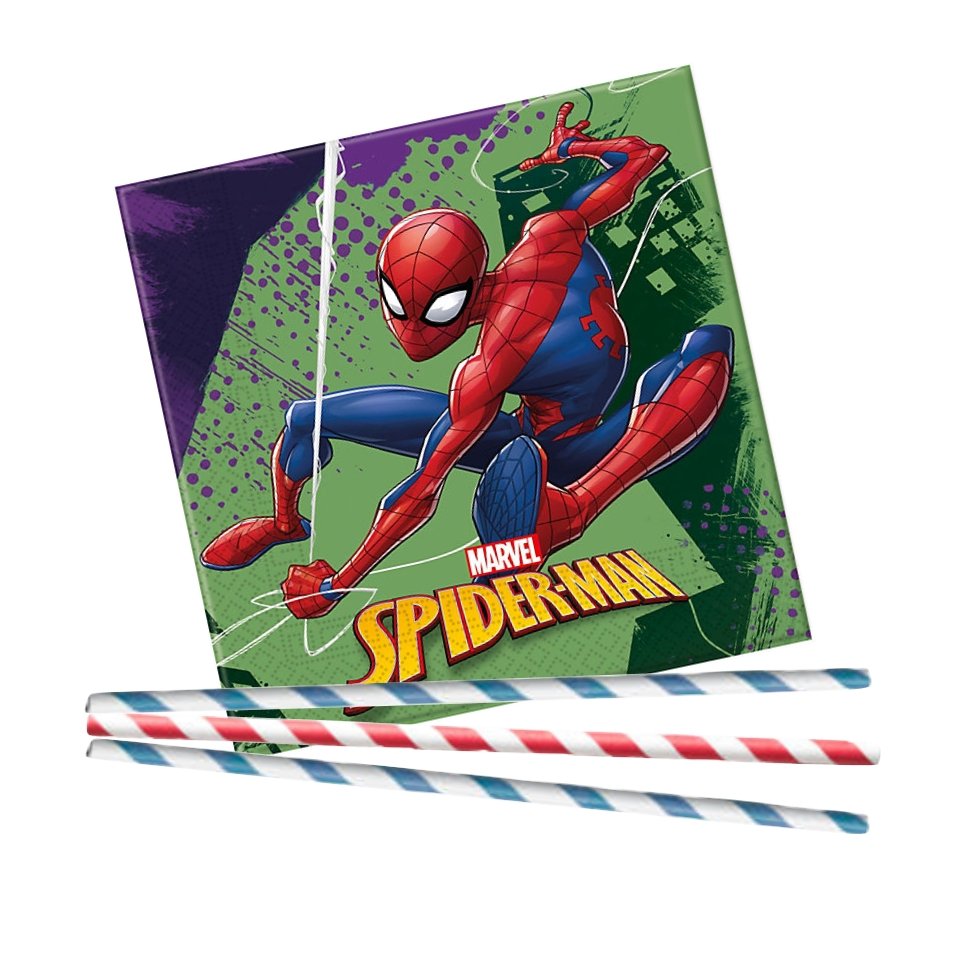 Servietten und Strohhalme "Spiderman" 20 oder 40 Teile - Party im Karton