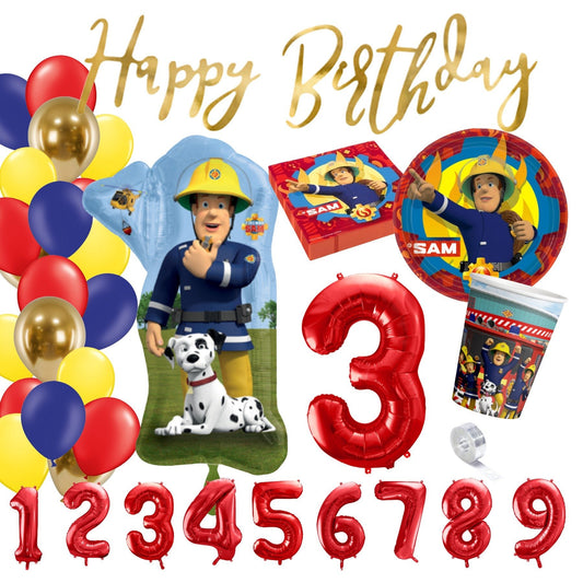 Sorglos-Partykarton "Feuerwehrmann Sam" 65 Teile - Party im Karton