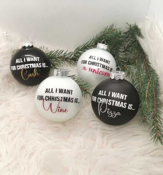 Weihnachtskugel - "All I want for Christmas is... Wine" - Party im Karton