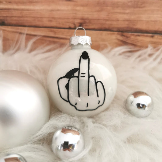 Weihnachtskugel - "Mittelfinger Weiß" - Party im Karton