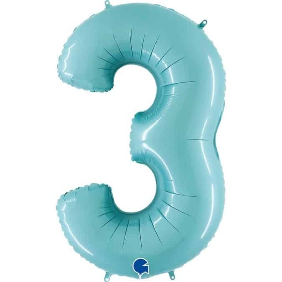 XXL Folienballon "Zahl 3" Pastellblau - 102cm - Party im Karton