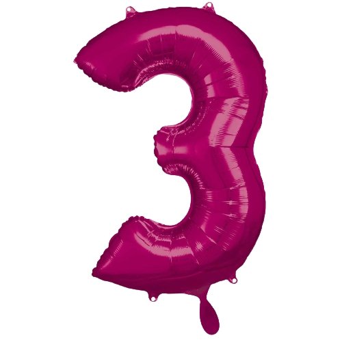 XXL Folienballon "Zahl 3" Pink - 83cm - Party im Karton