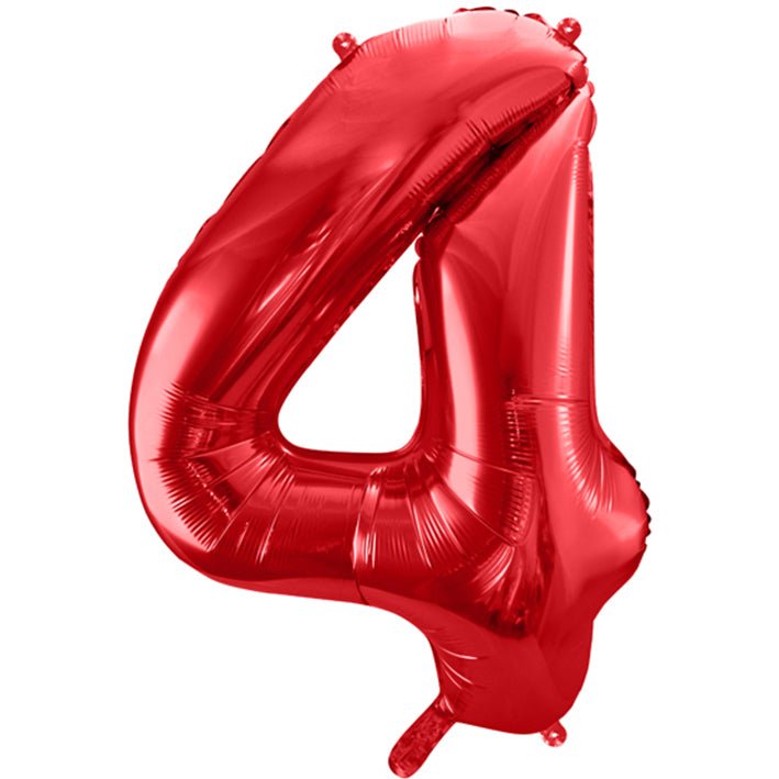 XXL Folienballon "Zahl 4" Rot- 86cm - Party im Karton