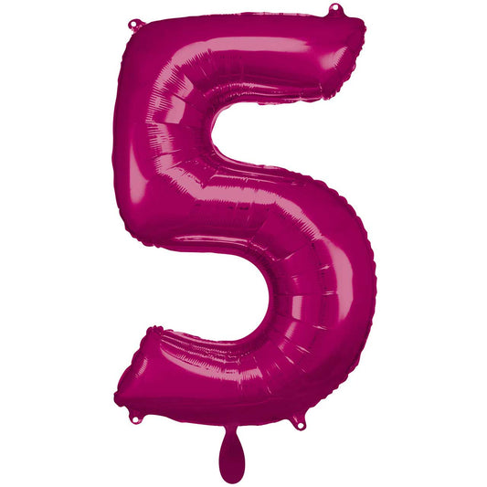 XXL Folienballon "Zahl 5" Pink - 86cm - Party im Karton